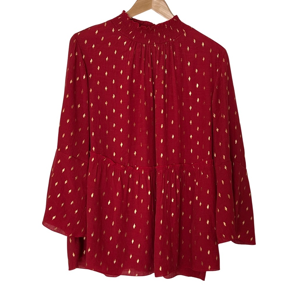 Cato Pullover Boho Flowy Peasant Bell Long Sleeve Blouse - 18/20W - Red, Gold